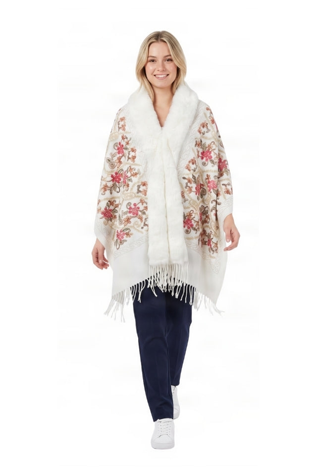 Fular dama tip poncho de lux alb