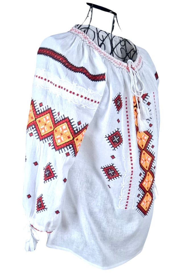 Bluza tip ie dama RD24, alb/portocaliu