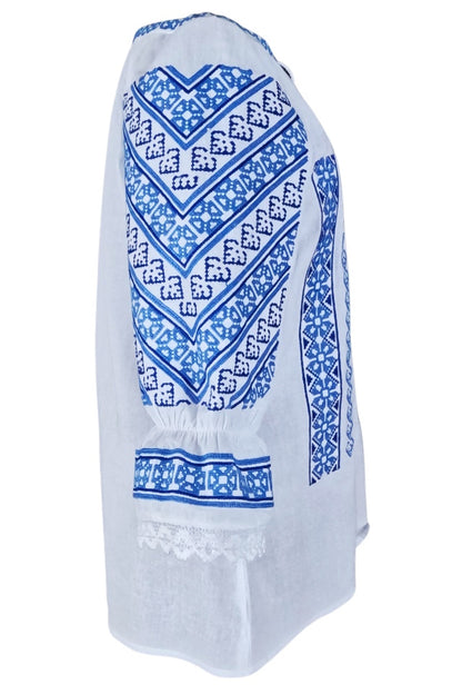 Bluza tip ie dama R24, alb cocos/albastru cosmic