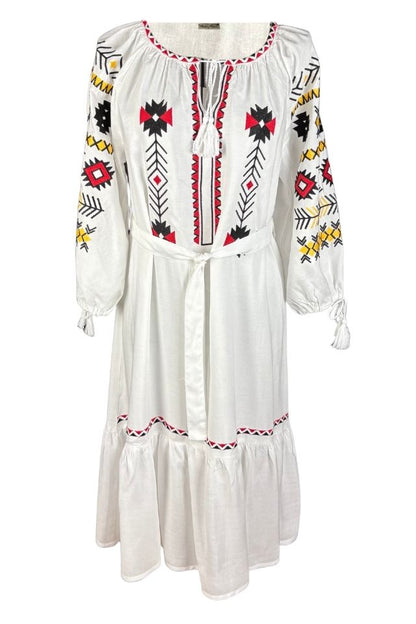 Rochie traditionala dama R25 alb/galben