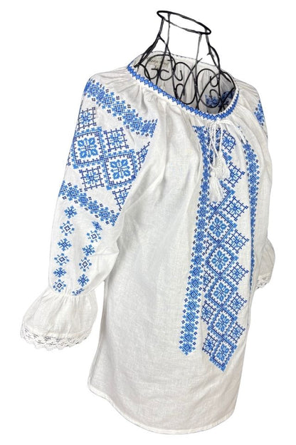 Bluza dama A26 alb/albastru