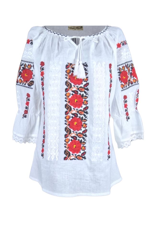 Bluza tip ie dama R46 alb crystal/rosu