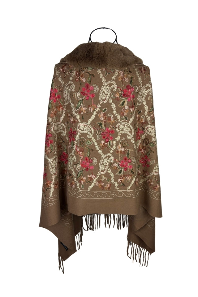 Fular dama tip poncho de lux maro deschis