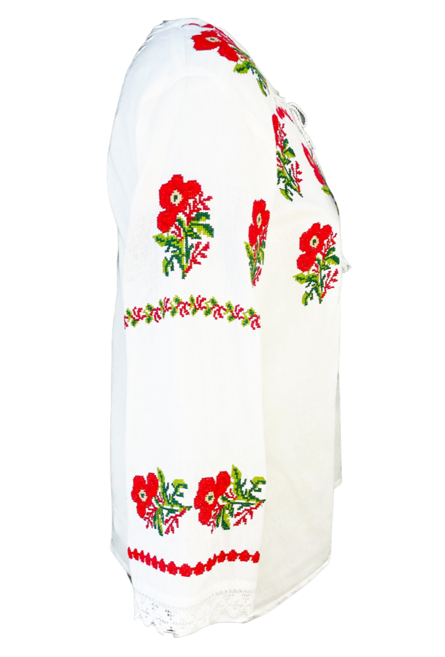 Bluza tip ie traditionala, dama ML 237 alb/albastru cardinal