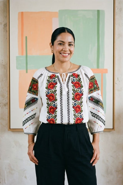 Bluza dama M26 alb/albastru