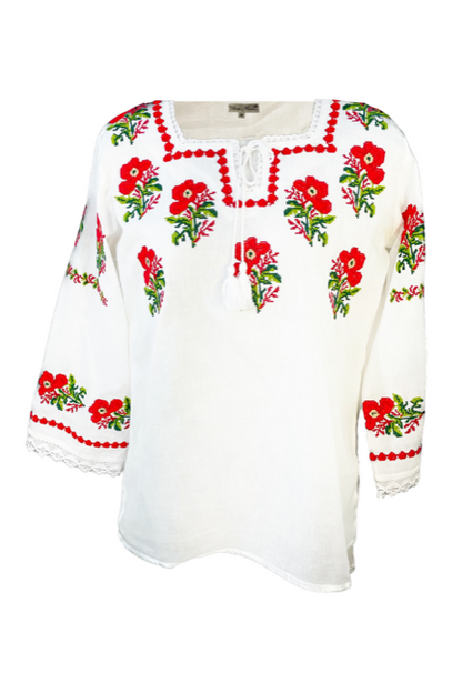 Bluza tip ie traditionala, dama ML 237 alb/albastru cardinal