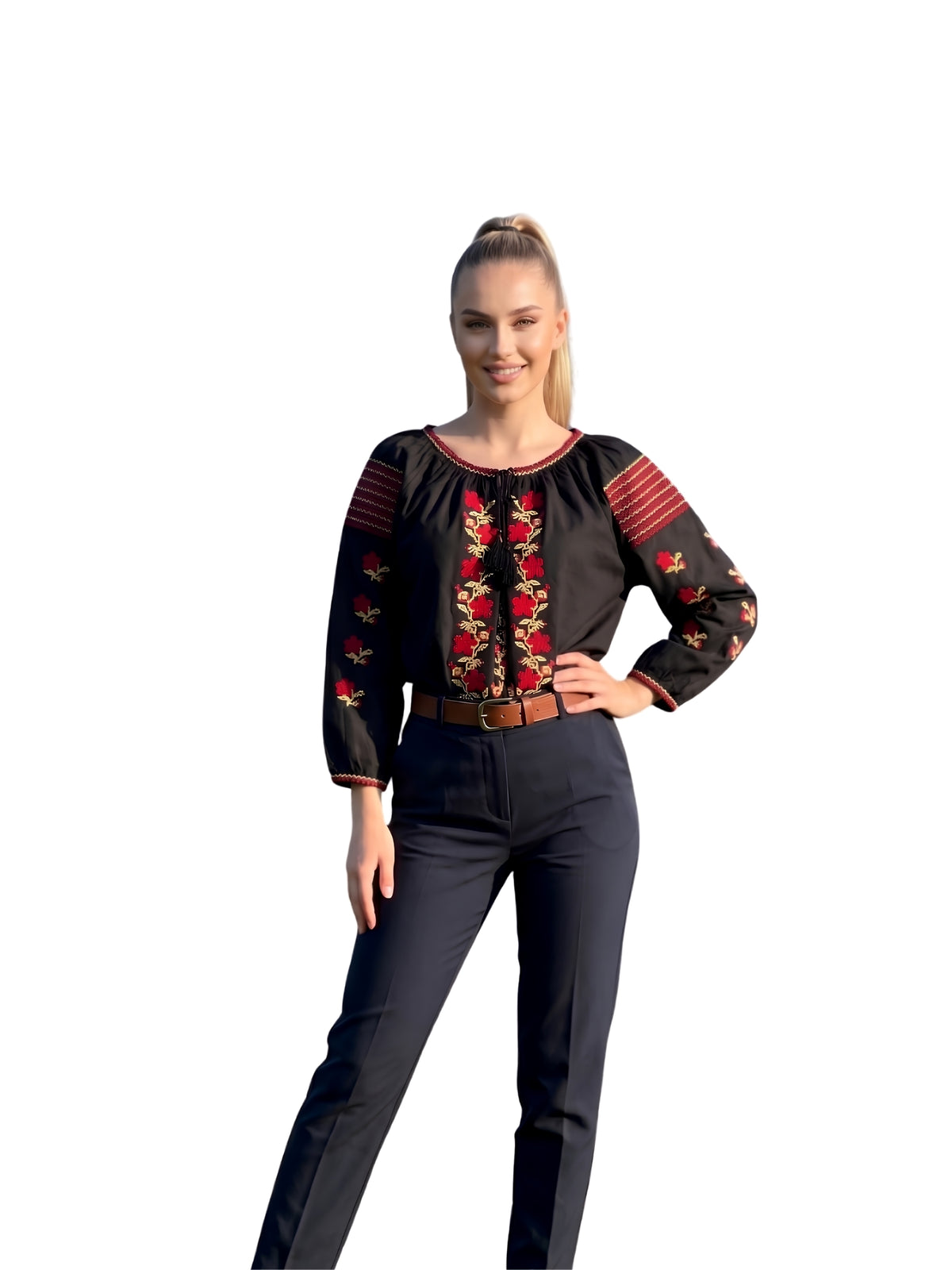 Bluza dama 2IU26 negru/rosu