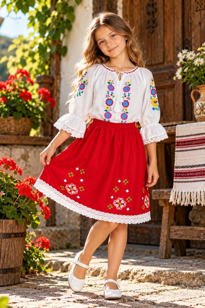 Costum fete N alb/rosu