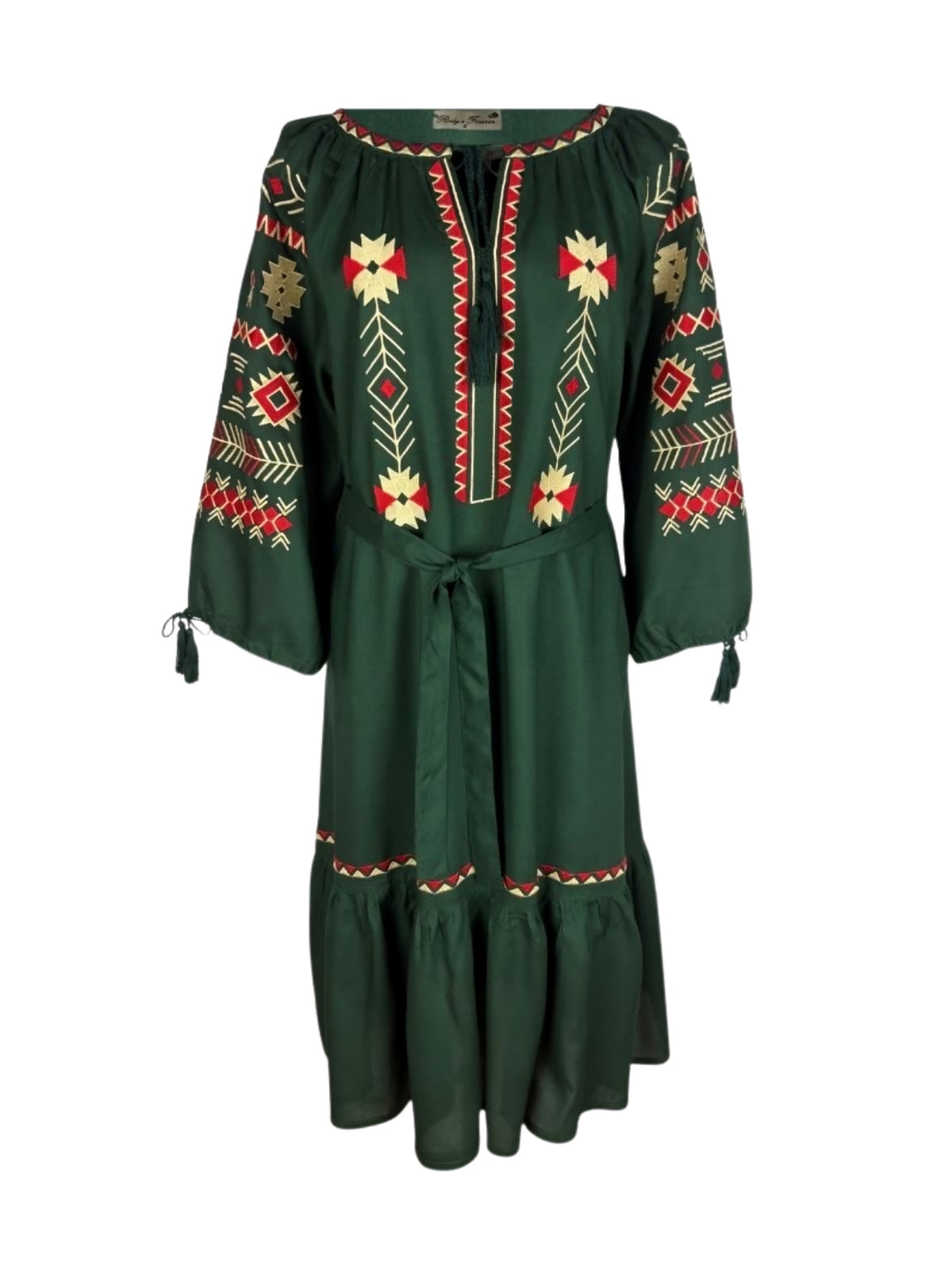 Rochie traditionala dama R25 verde/galben