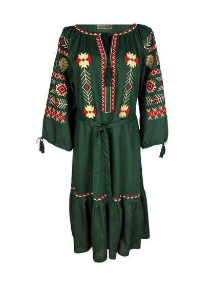 Rochie traditionala dama R25 verde/galben