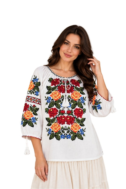 Bluza dama SE26F alb/albastru