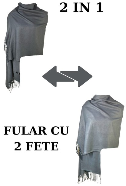 Fular tip sal, cu doua fete uni, Dacali, gri antichizat, 185X75 cm