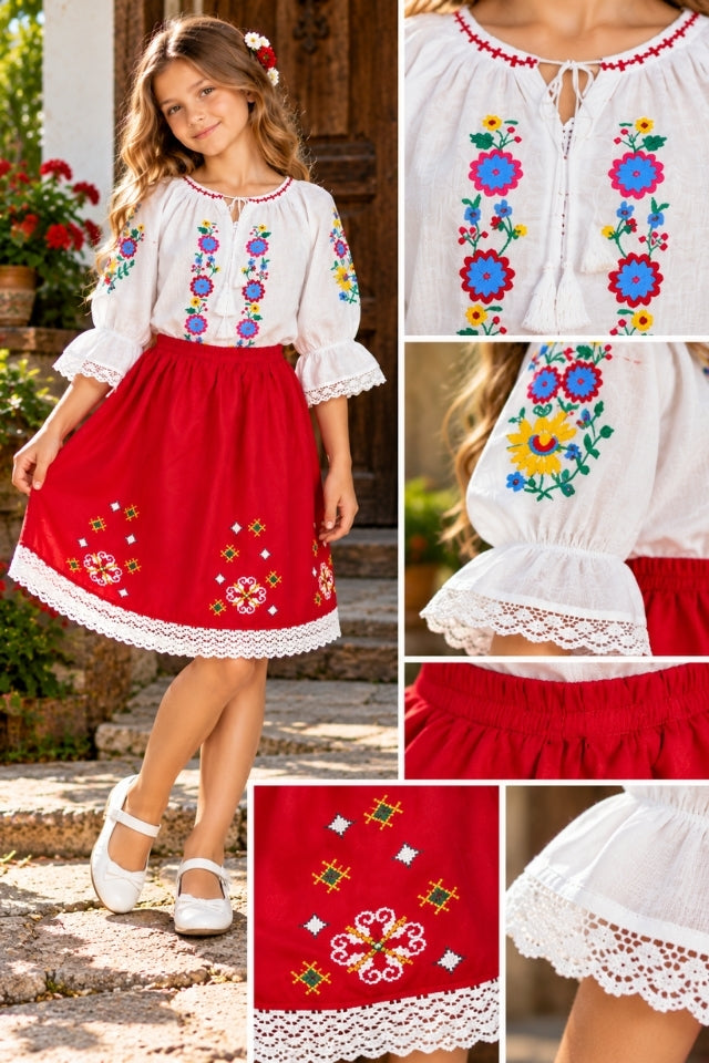 Costum fete N alb/rosu