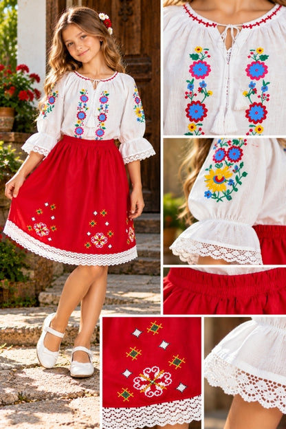Costum fete N alb/rosu
