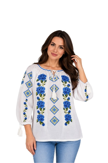 Bluza dama SE26F alb/albastru