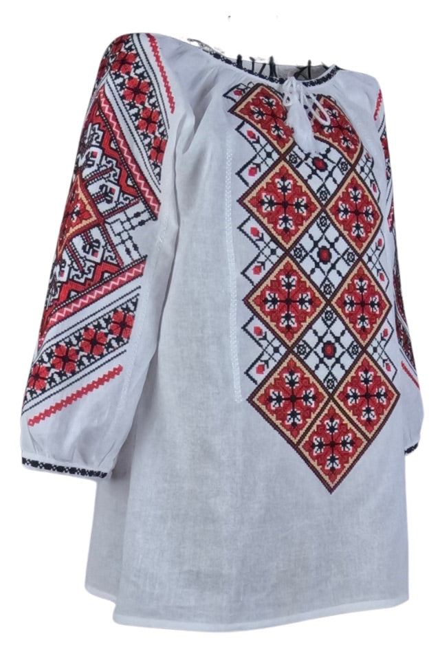 Bluza tip ie dama R24D, alb pur/rosu