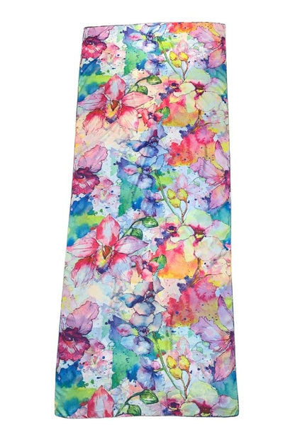 Esarfa tip sal doua fete pictata N, Dacali, matase, galben/albastru, 180x70cm