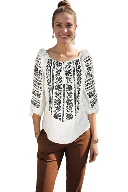 Bluza dama RS25 alb/negru mahon