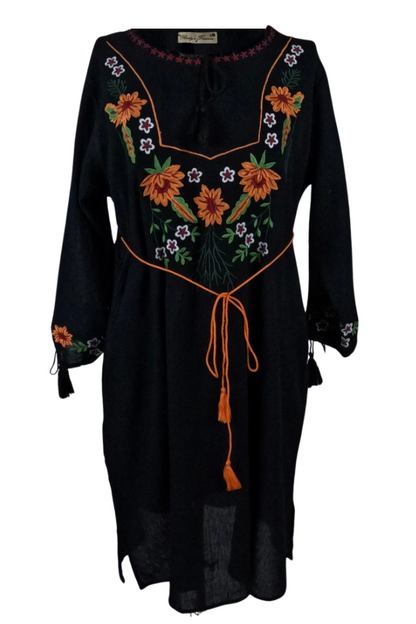 Rochie traditionala dama R, negru mahon/portocaliu
