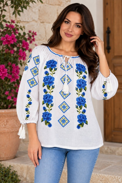 Bluza dama SE26F alb/albastru