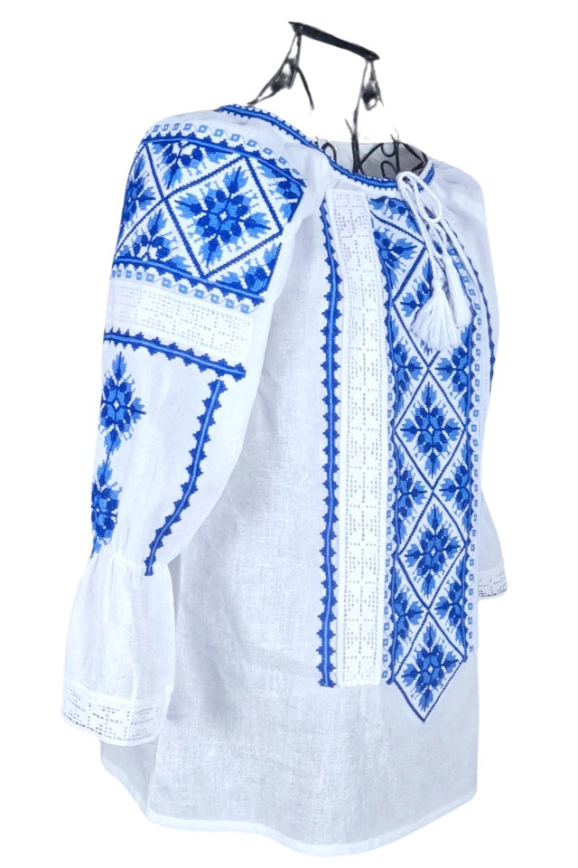 Bluza tip ie dama RDB2, alb cocos/albastru