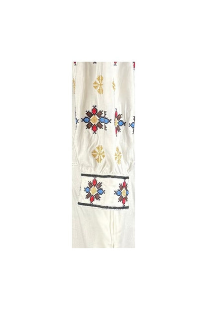 Rochie traditionala dama R25 alb/maro