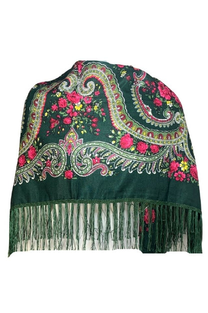 Esarfa tip sal cu flori, Dacali, verde, 107 x107 cm