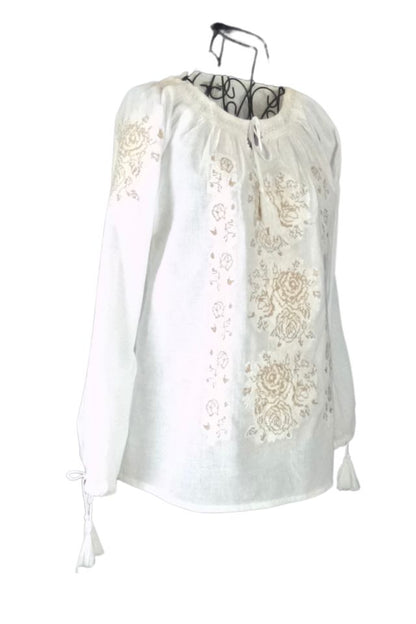 Bluza tip ie traditionala dama DEC, alb pur/auriu antichizat