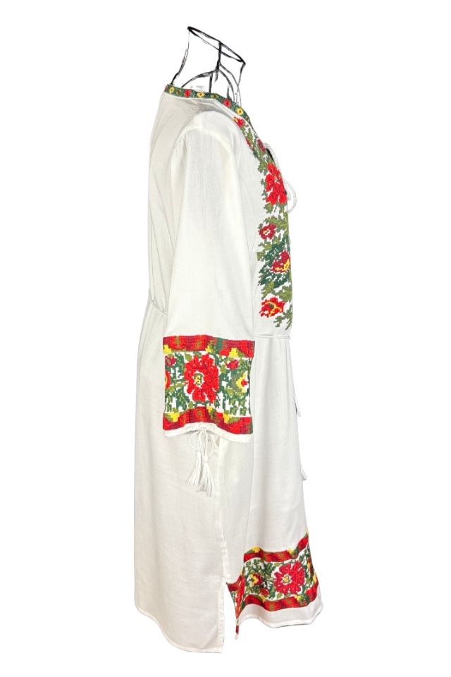 Rochie traditionala dama RL25 alb/verde