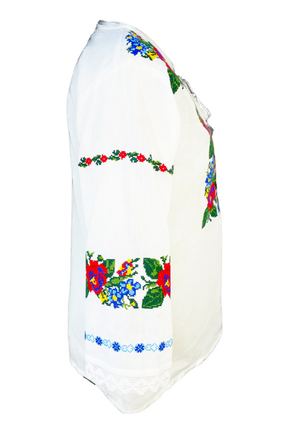 Bluza tip ie traditionala, dama ML 237 alb/albastru cosmic