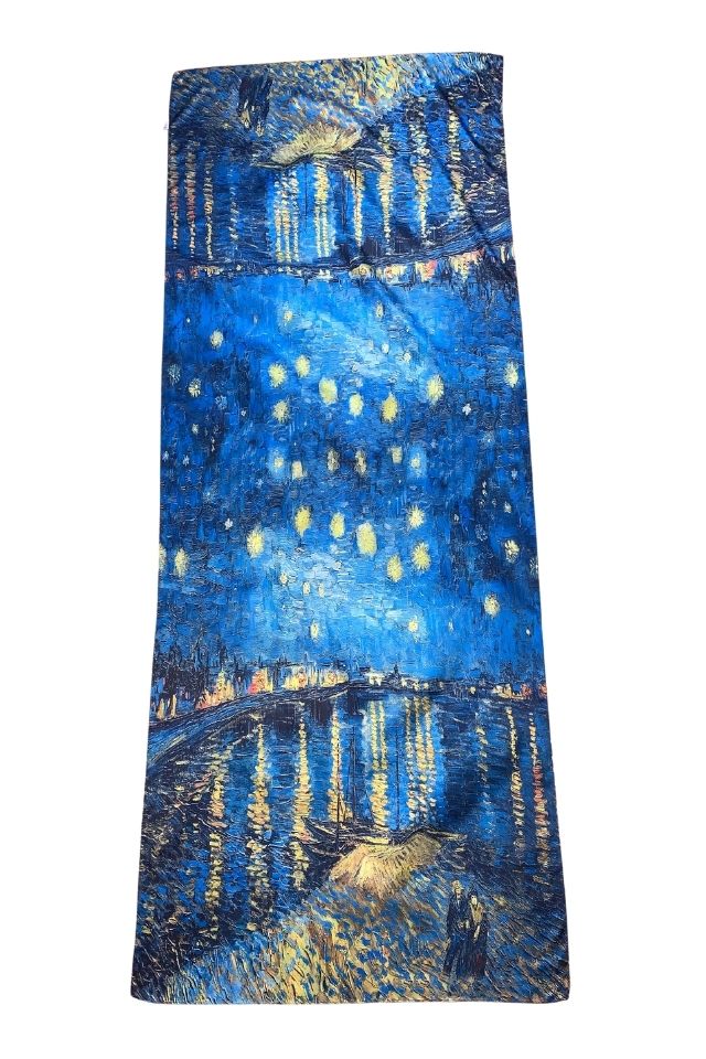 Esarfa tip sal doua fete pictata B, Dacali, matase, albastru inchis, 180x70cm