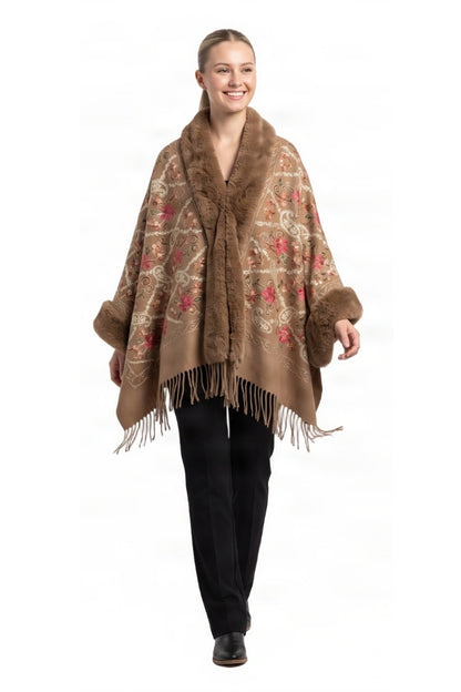 Fular dama tip poncho de lux maro deschis
