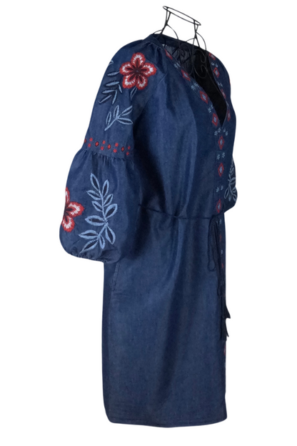 Rochie traditionala dama R, albastru/rosu