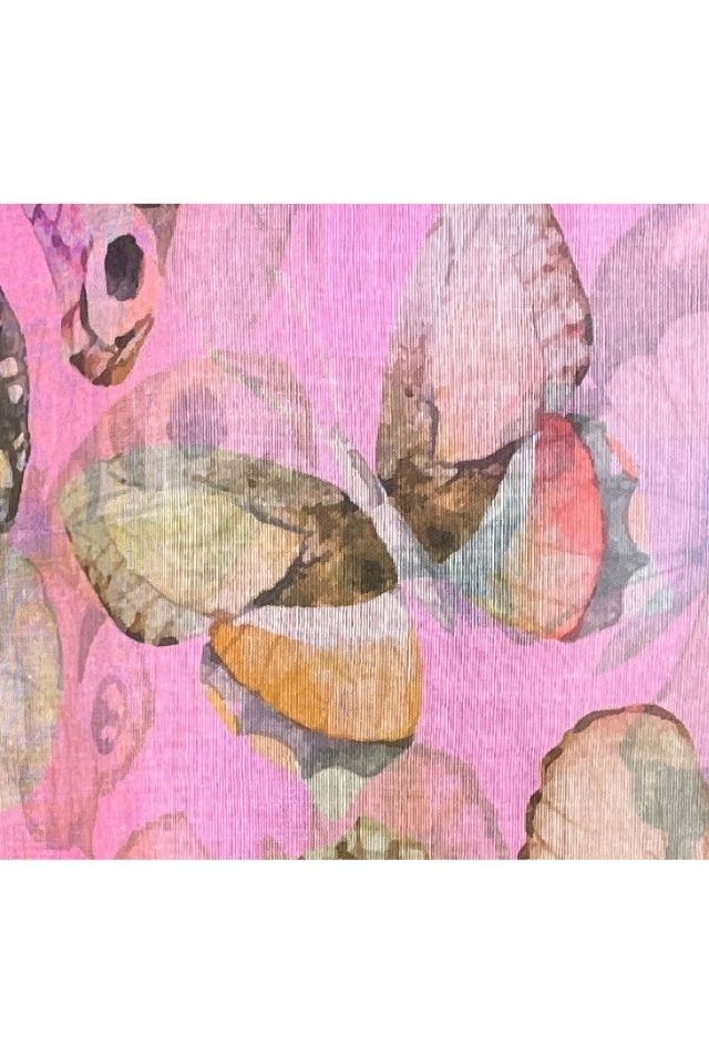 Esarfa cu fluturi din material tip casmir, Dacali, roz deschis, 185 x 75 cm