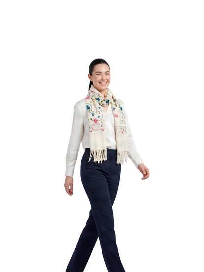 Fular dama de lux brodat colorat crem