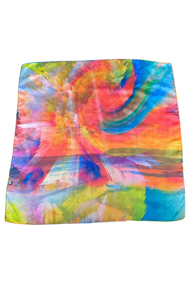 Esarfa patrata CA dama, albastru glossy/ portocaliu, 70x70 cm