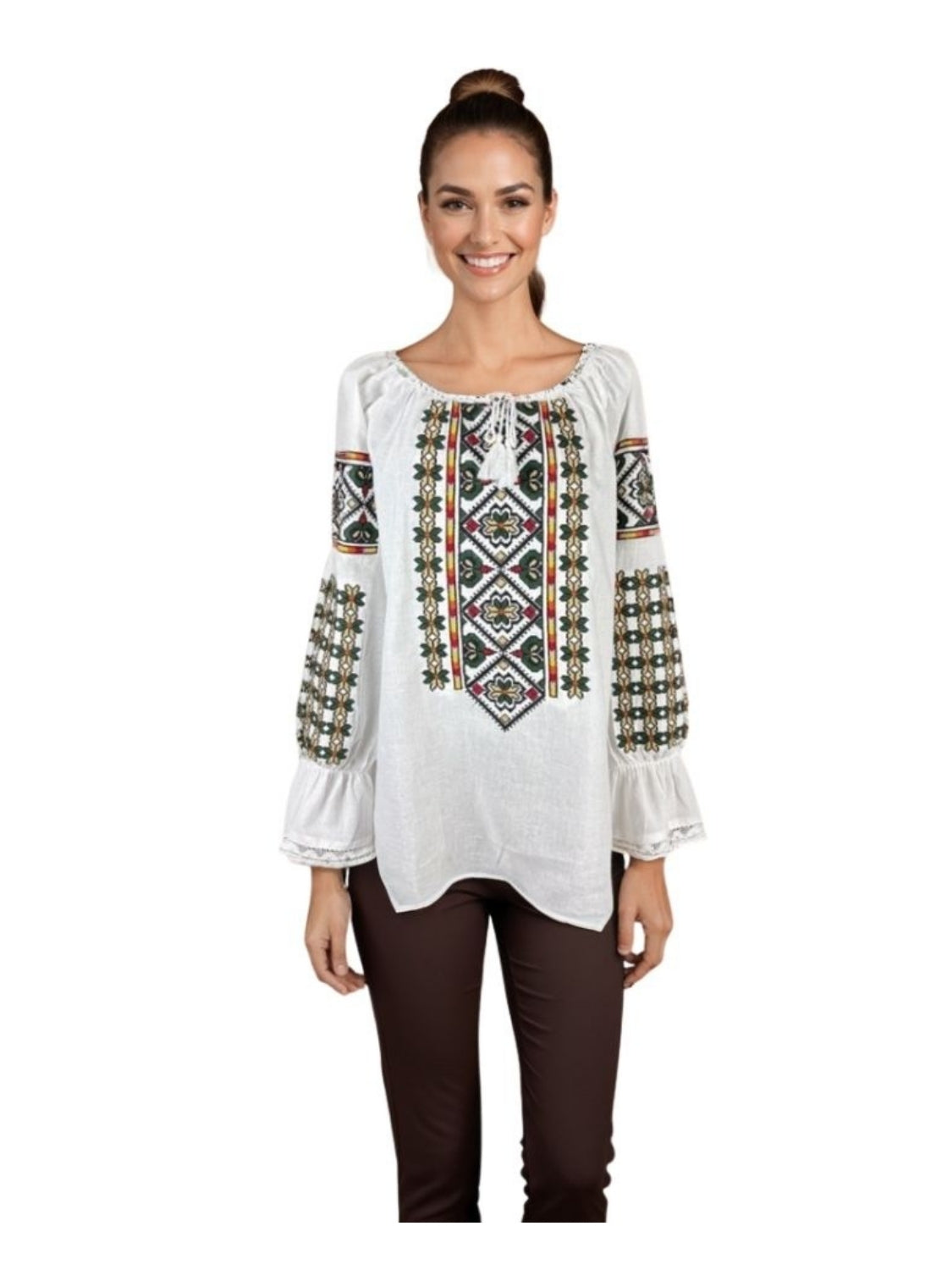 Bluza dama tip ie I26 alb/portocaliu