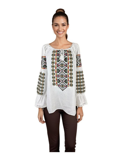 Bluza dama tip ie I26 alb/portocaliu