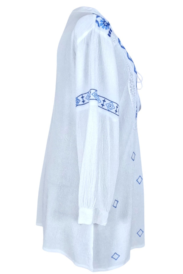 Bluza tip ie dama RDB2, alb zapada/albastru nautic