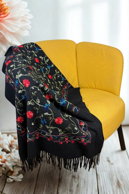 Fular dama de lux brodat colorat negru