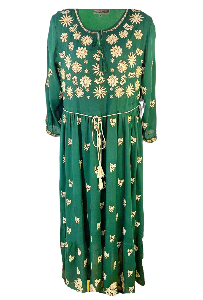 Rochie dama casual, verde/crem