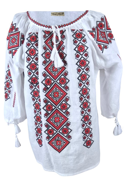 Bluza dama tip ie RD24, alb/rosu bordo
