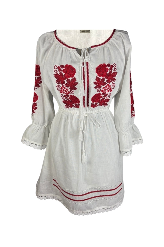 Rochie fete N alb/rosu bordo