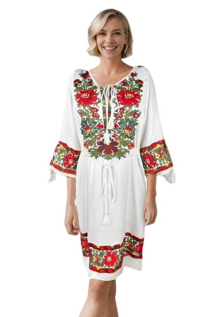 Rochie traditionala dama RL25 alb/verde
