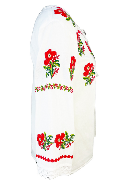 Bluza tip ie traditionala, dama ML 237 alb/albastru cardinal