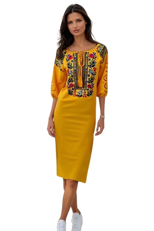 Rochie traditionala dama R, galben