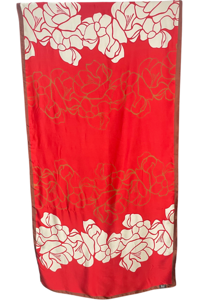 Esarfa tip sal dama 24E din matase vegetala cu atingere de matase fina, rosu/maro, 180 x 82 cm