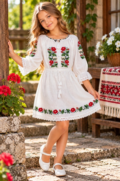 Rochie fete N alb/verde