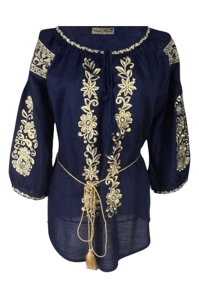Bluza dama tip ie  R222, albastru/auriu