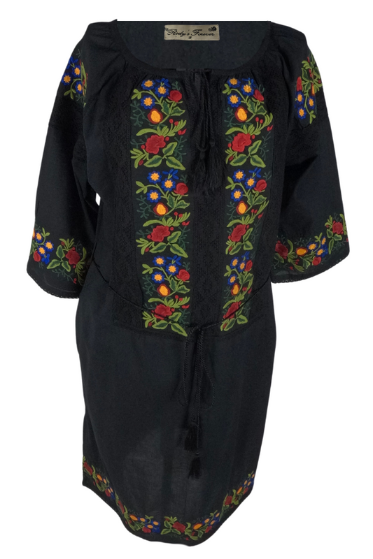 Rochie traditionala dama R, negru/rosu